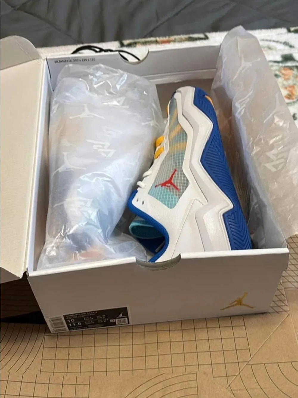 Air Jordan Low-Top Sneakers in White, Blue & Yellow